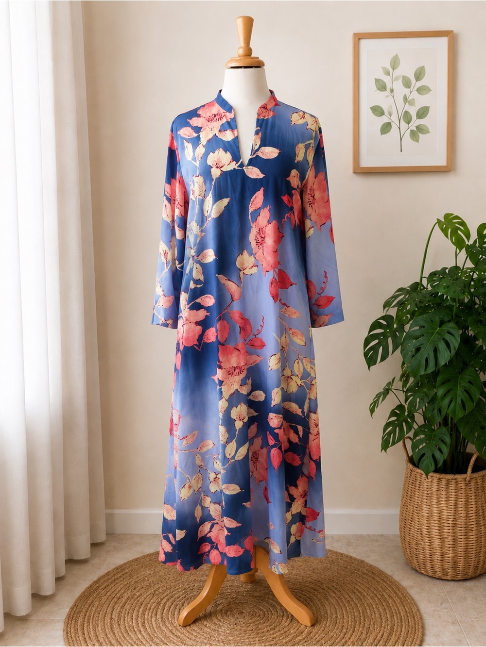 Natori Floral Caftan Lounge Dress Size M